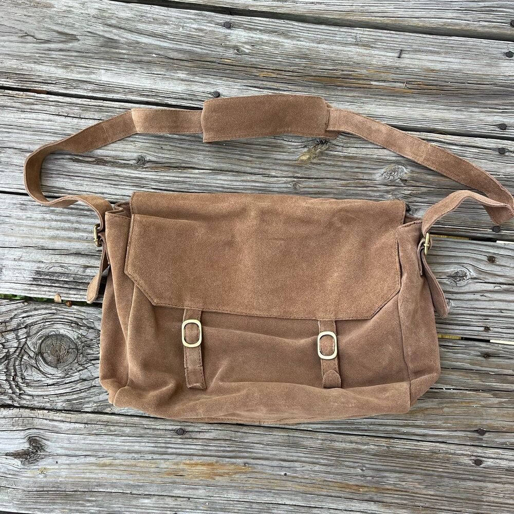 NWOT, Free People Suede Messenger Laptop Bag in Brown